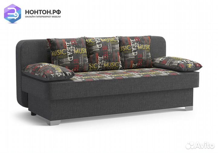 Диван еврокнижка Арвен темно-серый / принт Music G