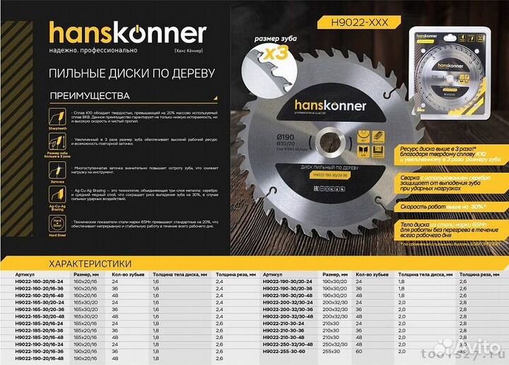 Диск пильный Hanskonner H9022-185-20/16-24