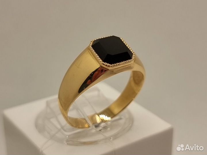 Золотое кольцо печатка Агат 585* (Мармелад)