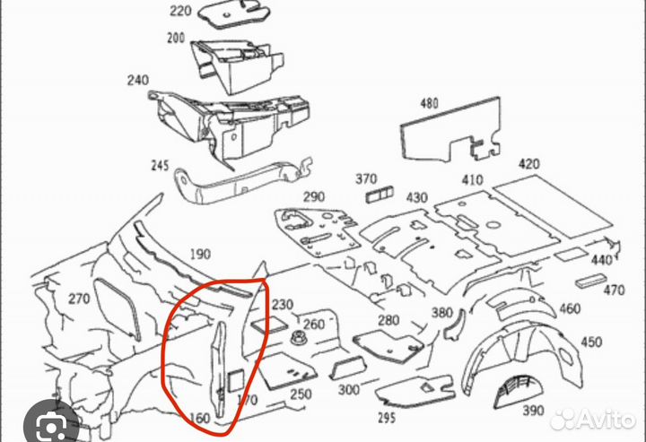 Шумоизоляция, пыльник крыла Mercedes w210