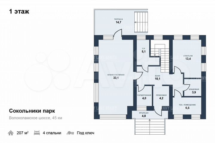 Коттедж 207 м² на участке 10 сот.
