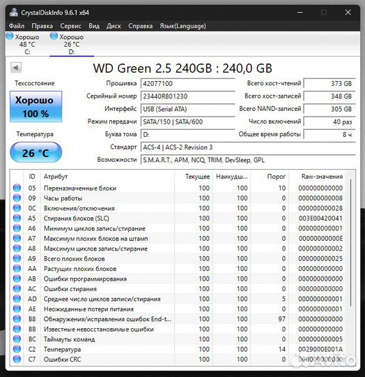 SSD WD green 240 gb идеальное состояние 100%