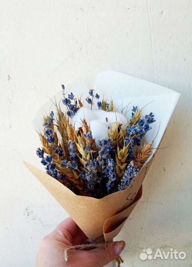 Букет из хлопка, лаванды