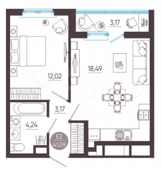 2-к. квартира, 41,1 м², 2/10 эт.