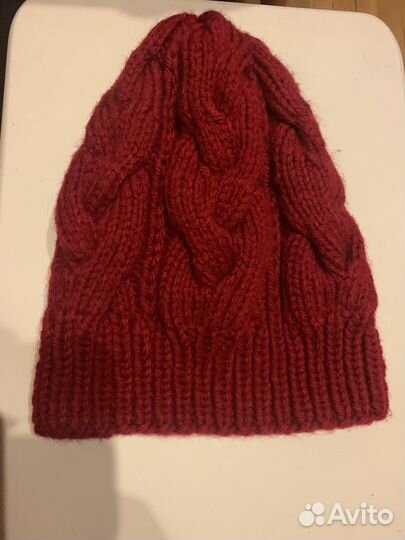 Шапка связанная вручную 100 шерсть бордо
