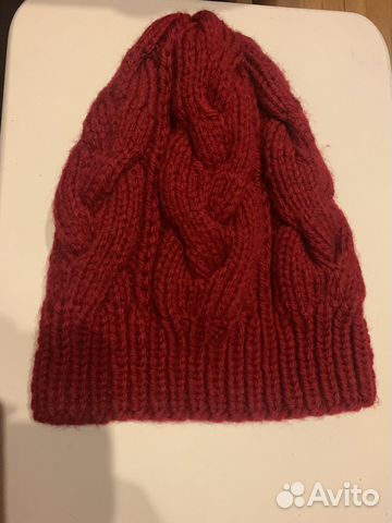 Шапка связанная вручную 100 шерсть бордо