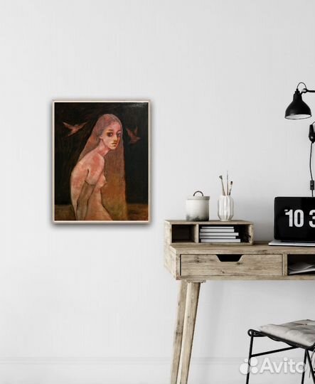 Картина маслом на холсте девушка птицы темная