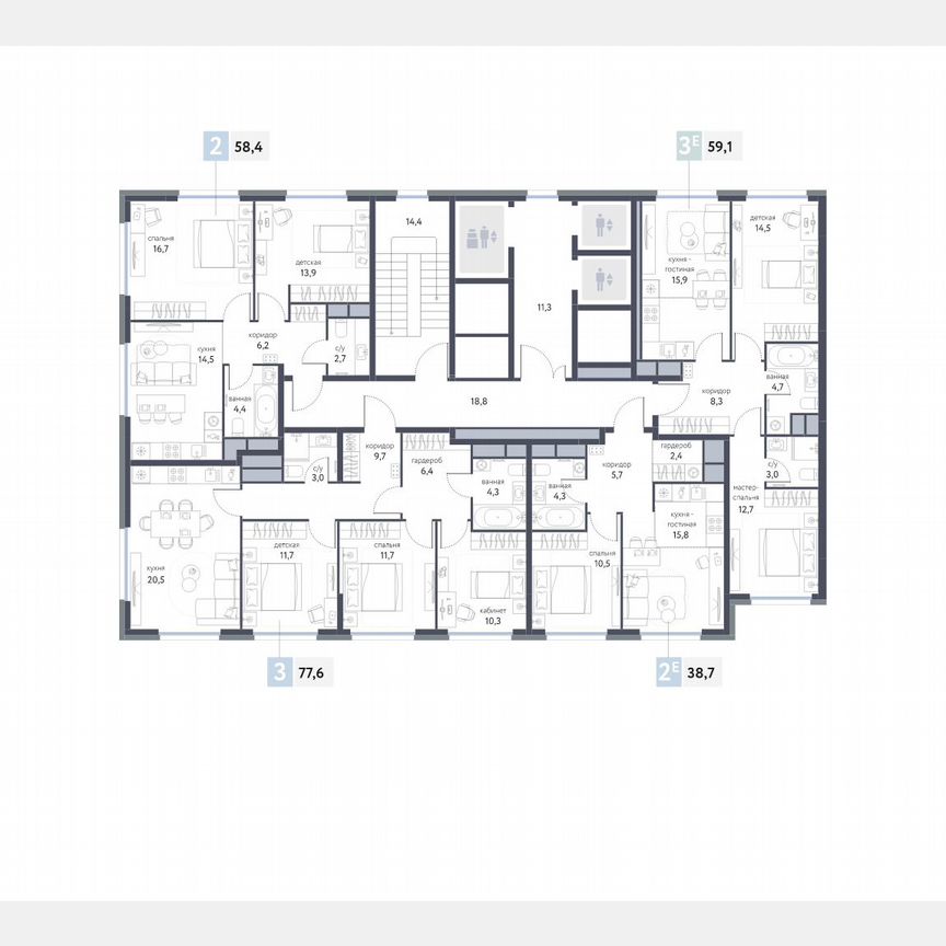 3-к. квартира, 59,1 м², 13/25 эт.