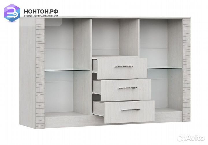 Комод Вирджиния со стеклом ясень анкор светлый / с