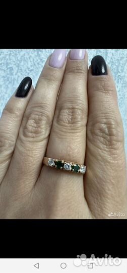 Золотое кольцо СССР бриллианты с изумрудами