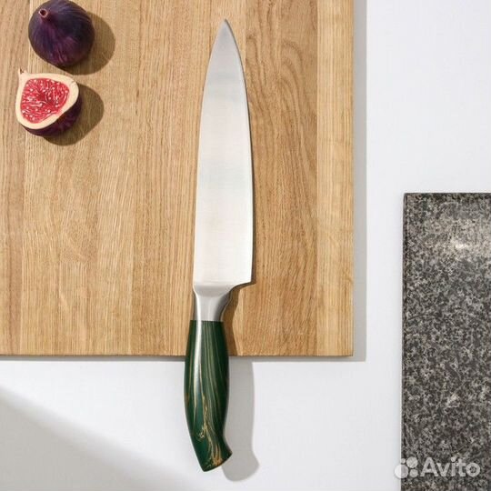 Нож кухонный Доляна Zeus, шеф, 20 см, цвет изумруд