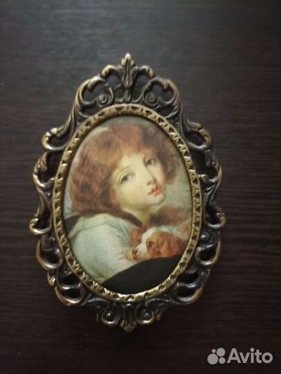 Картина шелкография. Винтаж в латунной раме