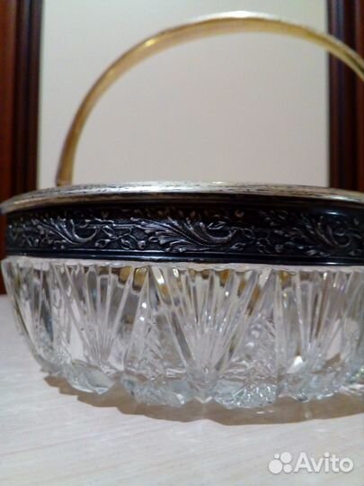 Конфетница, хрусталь + серебро
