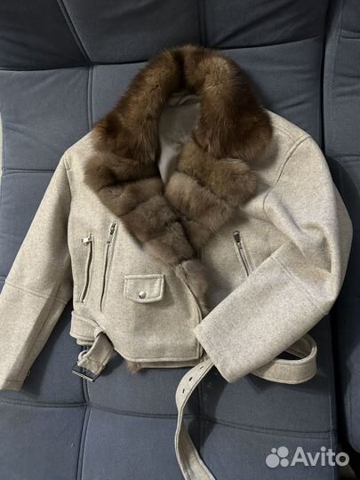 Косуха пальто из драпа с соболем