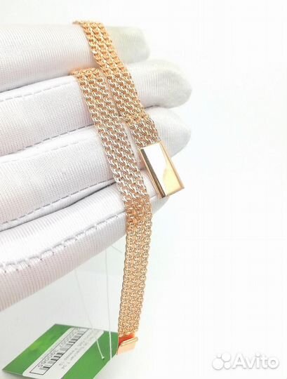 Золотой браслет Тройной бисмарк, полновесный, замок коробочка, длина 19 см, вес 7,80г*