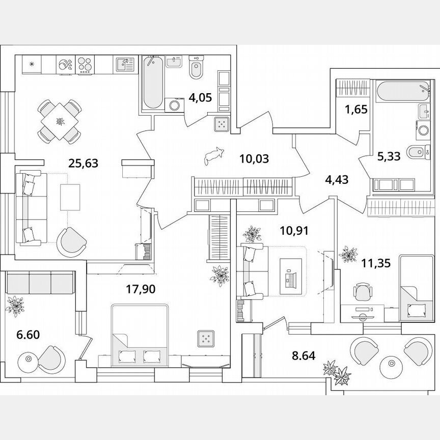 3-к. квартира, 98,9 м², 16/18 эт.