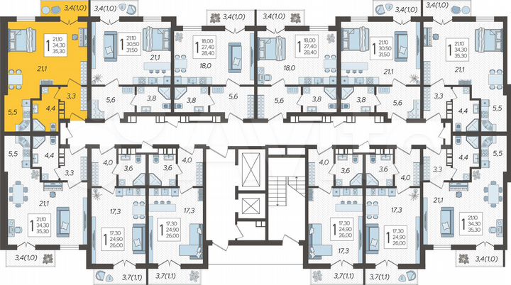 1-к. квартира, 35,3 м², 11/12 эт.