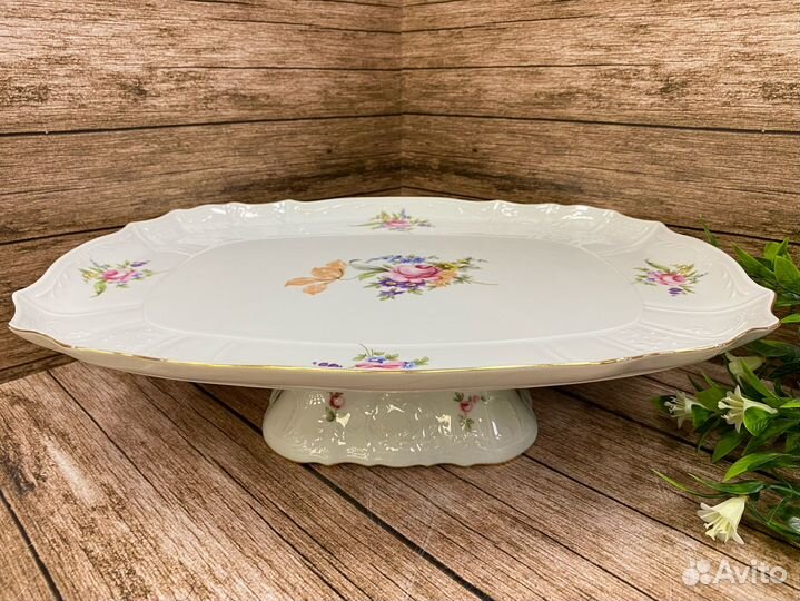 Поднос на ножке 40см. «Мейсенский букет» Чехия