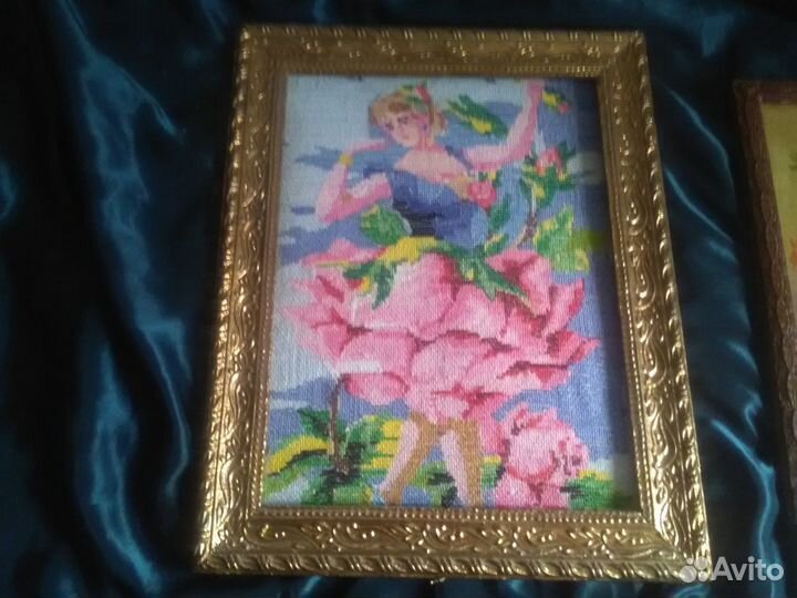 Старинная рамка дерево с вышивкой