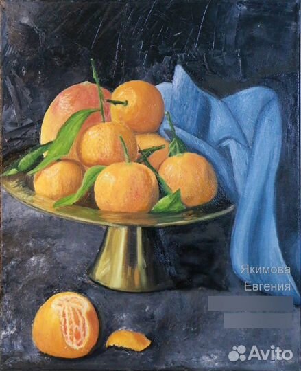 Картина маслом 50х40. Натюрморт мандарины