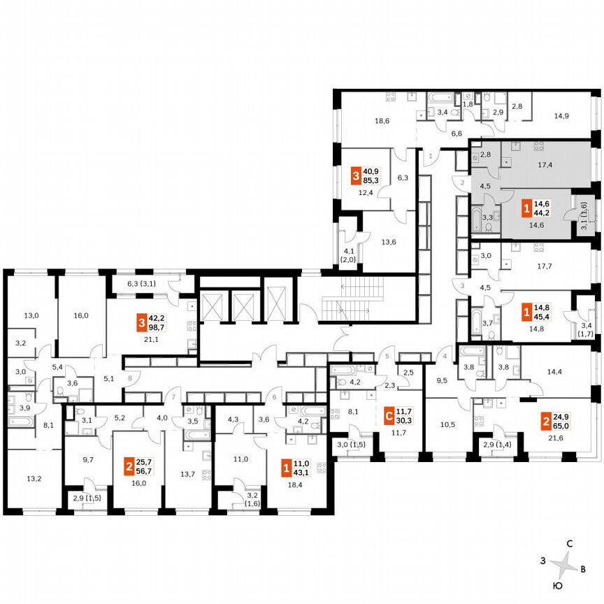 1-к. квартира, 44,3 м², 17/17 эт.