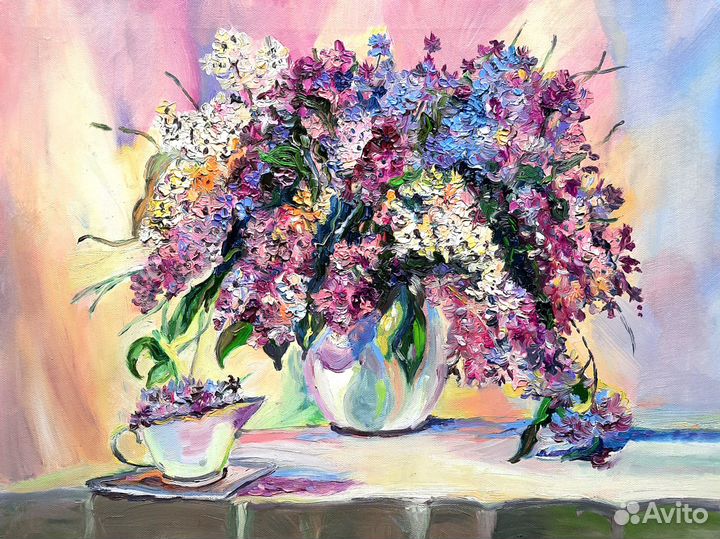 Картина маслом Сирень холст 30 см на 40см