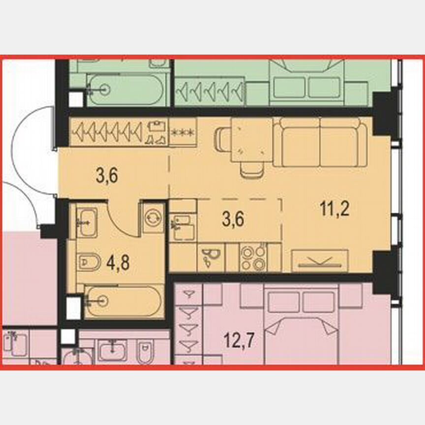 Квартира-студия, 23,2 м², 8/42 эт.