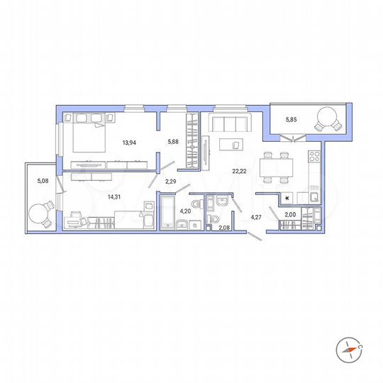 3-к. квартира, 75,6 м², 9/9 эт.