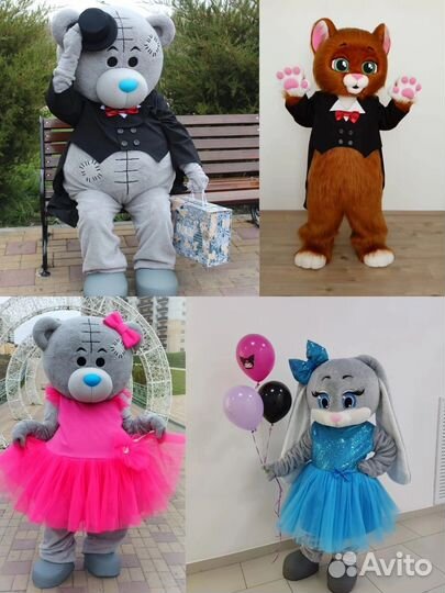 Ростовая кукла Мишка Тедди, зайка Стеша, кот Рыжик