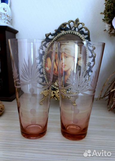 Стаканы, цветное стекло. Винтаж