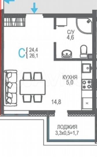Квартира-студия, 26 м², 2/8 эт.