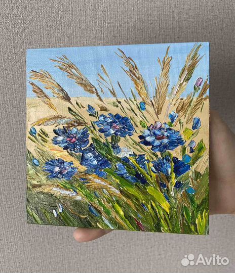 Картина маслом васильки. Миниатюра