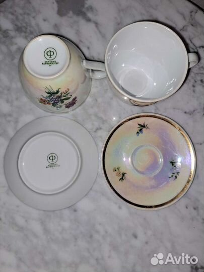 Чайная пара, фарфор лфз, вербилки, чайка, ГДР