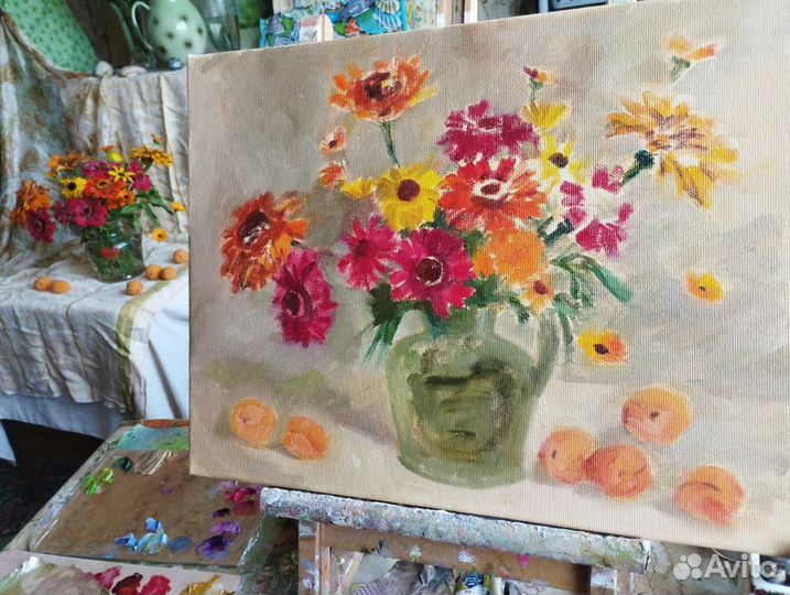 Картина маслом. Цветы и фрукты