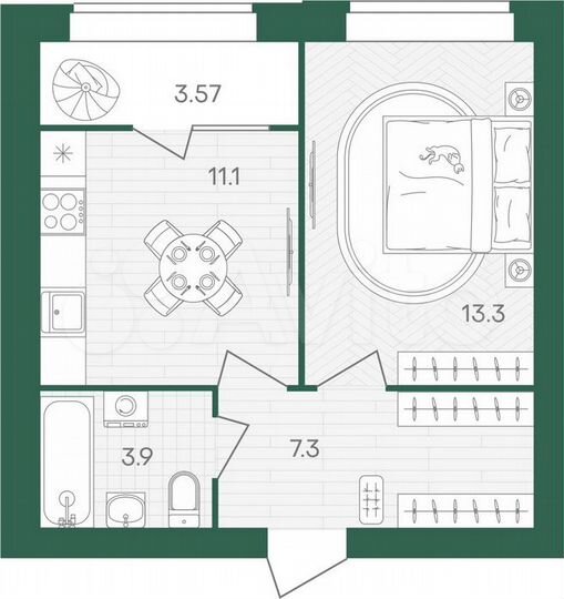 1-к. квартира, 39,2 м², 9/10 эт.