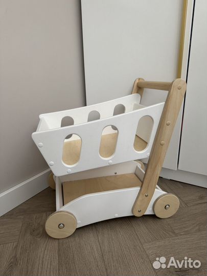 Детская тележка ходунки деревянная корзина