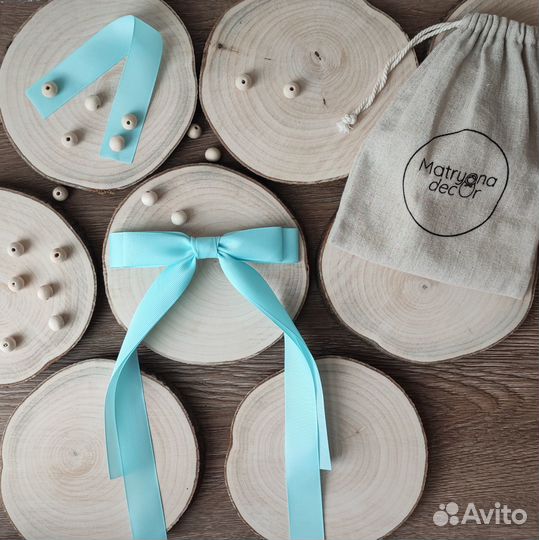 Бант заколка автомат репс ручная работа голубой