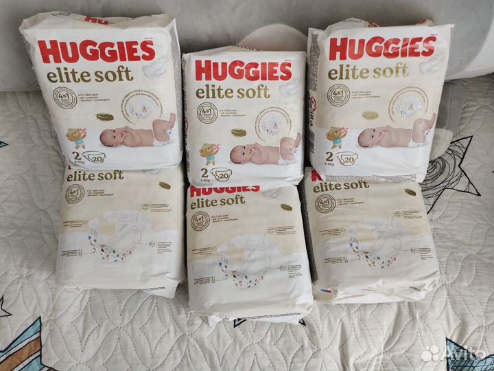 Подгузники Huggies elite soft 2 размер 4-6 кг