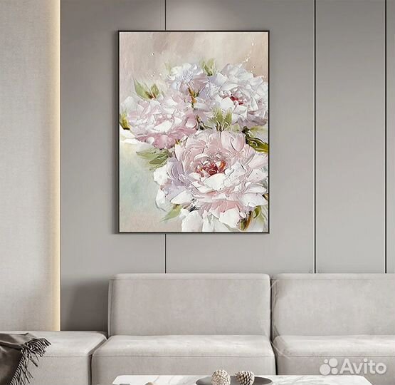 Изысканная картина маслом с белыми цветами