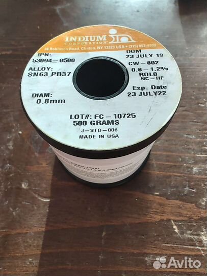 Припой sn63pb37 Indium CW-802. 0.8 мм, 500 г