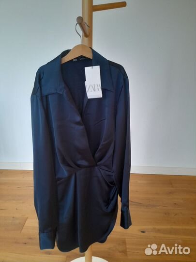 Короткое платье из сатина морской синий размер M