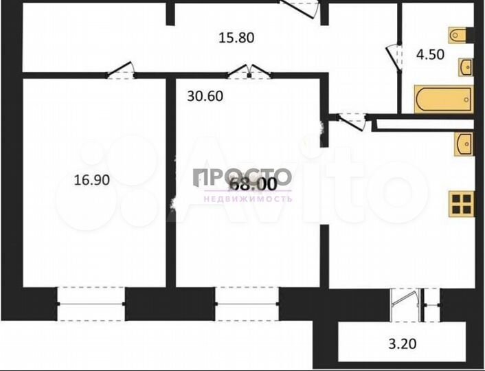 2-к. квартира, 68 м², 6/17 эт.