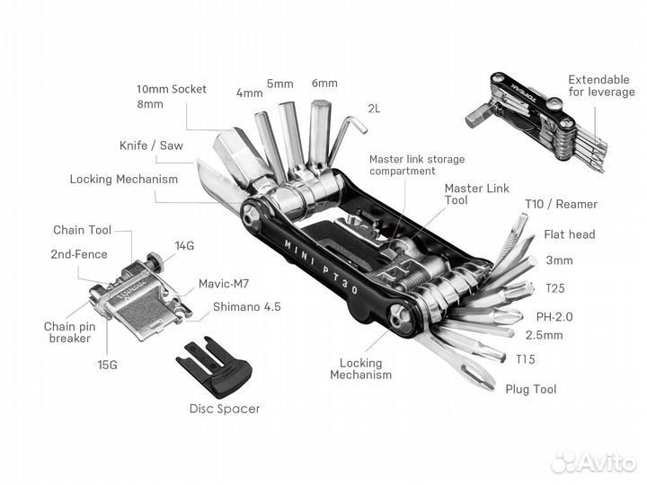 Мультитул Topeak Ninja Master+ T20 PT30 Cage X1