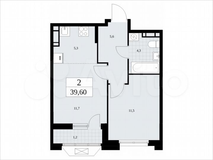 2-к. квартира, 39,6 м², 11/16 эт.