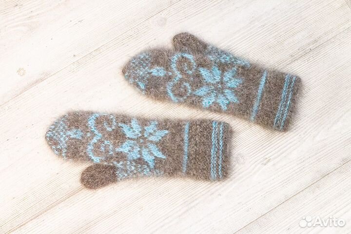 Варежки серо-голубые из собачьей шерсти (новые)