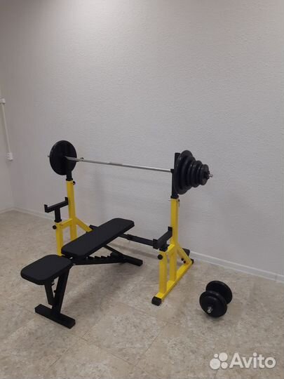 Лежак, штанга и гантели 17 кг