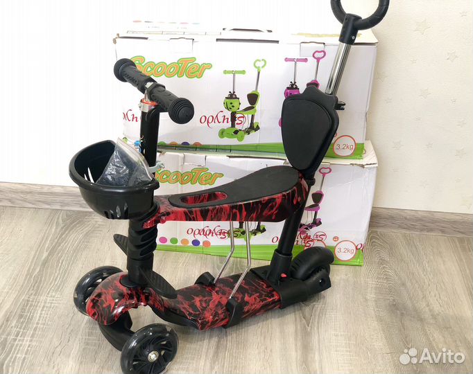 Самокат детский с сиденьем и ручкой 5в1