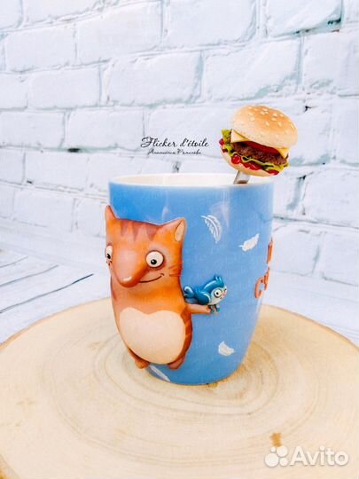 Декорированная кружка полимерной глиной. Рыжий кот