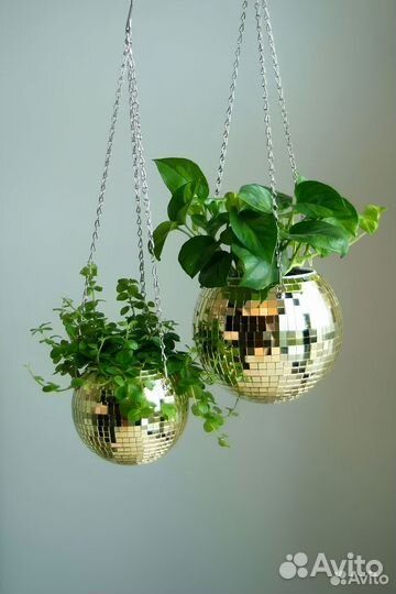 Кашпо из диско шара / кашпо из зеркальной мозаики