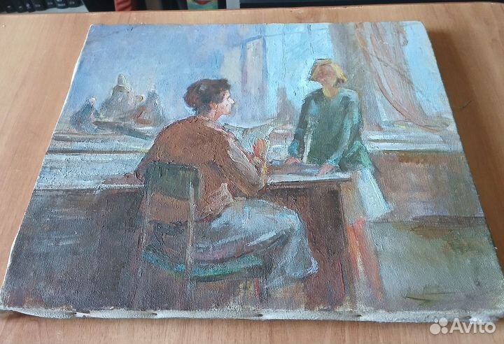 Картина женщина и девочка школа СССР холст масло